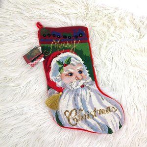 Needlepoint Beaded Santa Stocking New Meier & Frank